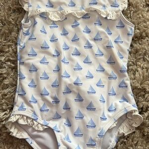 Edgehill Collection Blue and White Kids Swim One Piece